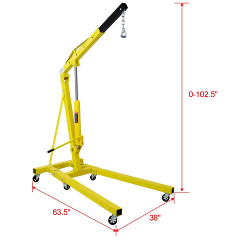 Heavy Duty 2 Ton Folding Engine Hoist And Cherry Picker Shop Crane Lift With Six Heavy Duty Roller Casters dimensions 0-102.5" height