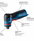 Compact 12 Volt Max Brushless Right Angle Die Grinder With Variable Speed Trigger featuring ergonomic design and safety switches.