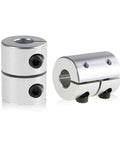 4 Pack Flexible Couplings 5mm to 8mm for NEMA 17 Shafts, aluminum housing, shown in side and front view, ideal for 3D printers