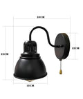 Dope Industrial Loft Gooseneck Wall Sconce in black metal with pull chain switch, E26 base, 15cm lampshade, vintage farmhouse style