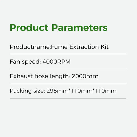 Fume Extraction Kit For 3D Printer Enclosures With 70mm Hose And 4000 RPM High Efficiency Ventilation Fan product parameters chart