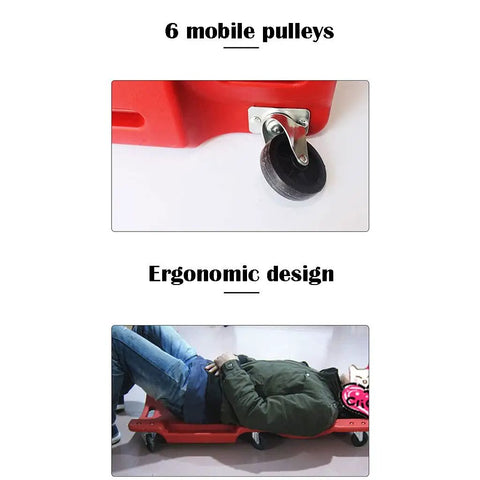 Built Different Mechanic Rolling Creeper With Ergonomic Padded Headrest And Smooth Gliding Universal Casters Featuring Dual Storage Trays And Rugged Carry Handle Supporting Three Hundred Fifty Pounds