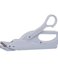 Effortless Cutting Magic With These Mini Battery Operated Electric Scissors That Auto Slice Fabric And Paper With Ease For Home DIY Jobs Light ergonomic white electric scissors side view.
