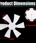 6 Inch RV Vent Fan Blade For 12V D Shaft Fans Camper Bathroom Roof Ceiling Vent Replacement Kit dimensions diagram