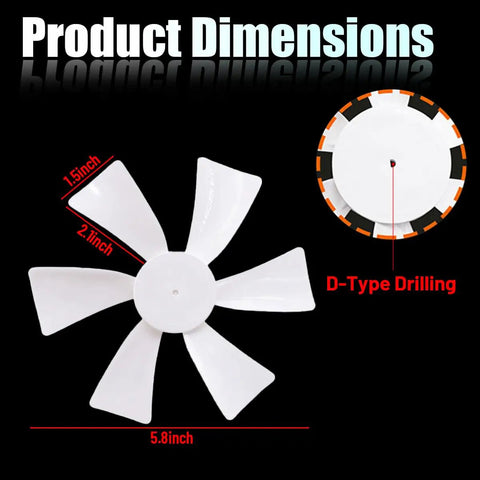 6 Inch RV Vent Fan Blade For 12V D Shaft Fans Camper Bathroom Roof Ceiling Vent Replacement Kit dimensions diagram
