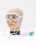 2-In-1 Hydrogen Inhalation And Eye Care Mask displayed on mannequin, white silicone dual-function goggles with attached tubes
