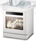 Compact Countertop Dishwasher With Fruit Wash Feature And Rapid Dry Cycle Slick Touch Panel For Apartments Dorms And Small Rooms Straight Up Hassle Free Cleanup showing white design with dishes and glassware inside.