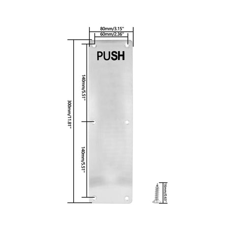 Beefy Stainless Steel Door Pull Plate With Handle For Barn Doors And Commercial Wood Or Composite Doors Silver Finish 11.81 By 3.15 Inches 180 Mm Center Between Holes 2 Pack, PUSH sign