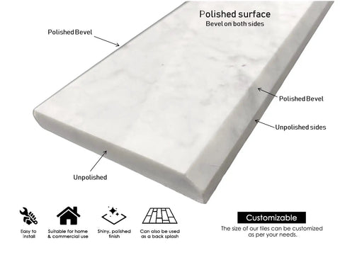 Carrara Marble Doorway Threshold Marble Saddle, Polished 4x24, Grayish White Natural Stone Floor Transition Strip with annotations