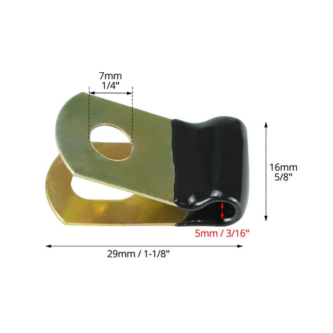 Cushioned steel brake line clip with rubber insulation for 3/16 inch tubing, side view. Part of 20-pack for solid grip and vibration dampening.