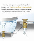 Slick Brass Freestanding Tub Drain Featuring Smooth Pop Up Plug Brushed Gold Hardware showing water flow and anti-overflow outlets.