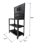 Rolling Metal Workbench On Wheels With Pegboard And 22 Hooks 3 Tier Tool Storage Heavy Duty Steel Tabletop built for garages
