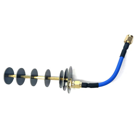 Beefed Up High Gain 12dBi 5.8GHz Directional Antenna For RC FPV Drones And Goggles Long Range UAV 5.8G Remote Control Receiver Transmitter SMA Male Plug Solid Signal Boost For Real Time Video, showing side view with PCB array and SMA male plug