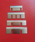 10 Pack Carbon Steel Carton Sealer Replacement Blades Two Slot Cutter Heads For Semi Auto Tape Box Sealers stacked on red background.