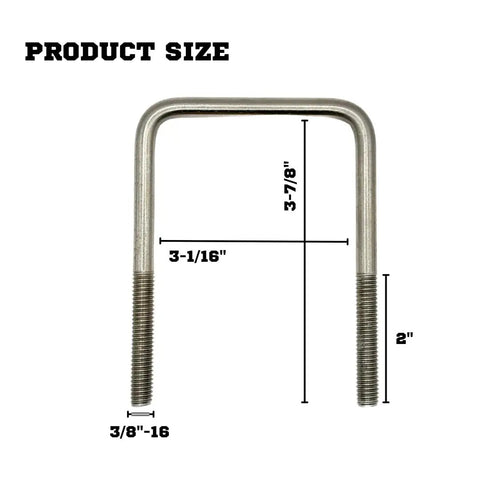 Beefy 90 Degree U Bolts Set In 304 Stainless, 3/8-16 Threaded, 2 Inch Length, 3-7/8 Inch Shank, Marine Trailer Mounting Hardware