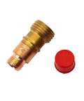 7 Piece Stubby Gas Lens TIG Welding Torch Accessory Kit With #12 Glass Cup For WP-17, WP-18, Wp-26 Air Cooled Torches including brass fitting and red cap.