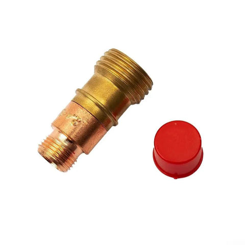 7 Piece Stubby Gas Lens TIG Welding Torch Accessory Kit With #12 Glass Cup For WP-17, WP-18, Wp-26 Air Cooled Torches including brass fitting and red cap.