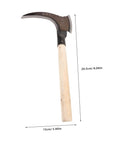 Tough As Nails Hardwearing Manganese Garden Sickle Multi Functional Weeding Hook with curved blade and wooden handle, size shown