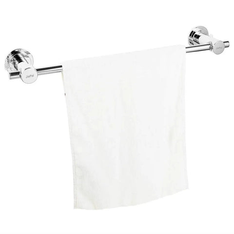 24 Inch Suction Cup Towel Bar No Drill Removable Vacuum Towel Holder with white towel, installed on a flat surface.