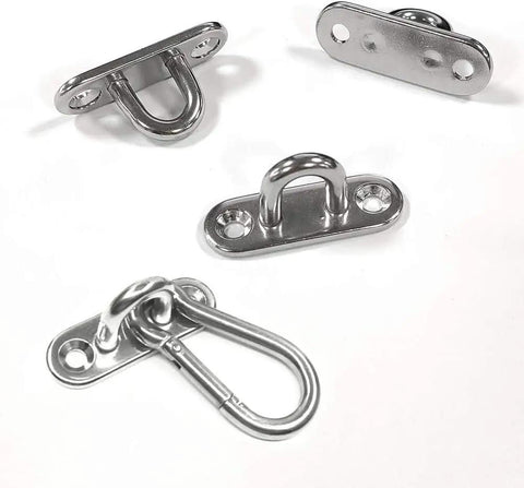 1.8 Inch Stainless Steel Pad Eye Plate U Hooks And Snap Hooks Marine Hardware Kit displayed on white background
