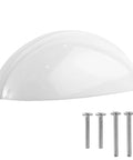 White Cup Drawer Pulls 3 Inch, 10 Pack Cabinet Handles For Cabinets And Drawers, shown with screws for installation.