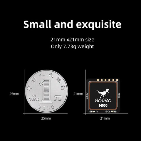 Compass Module With Upgraded 10th Gen Chip For FPV Fixed-Wing UAVs next to coin showing compact size, GPS Galileo BDS support