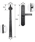 Decorative Garage Door Hardware Kit With Heavy Duty Steel Handles And Hinges, showing dimensions and details for installation.