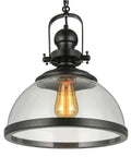 Industrial Nautical Glass Pendant Light 13.5 Inch Transparent Clear Ceiling Chandelier Hanging Fixture Black Finish For Kitchen Dining Bar Cafe 40W Max With 2 Year Warranty