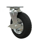 Heavy Duty 8 Inch Inflatable Rubber Caster Wheel With Secure Parking Brake Universal Fit For Luggage Trolleys shown from side angle.