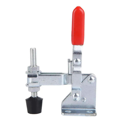 Two Pack Vertical Toggle Clamp Set With 50kg Holding Capacity, M5 Screw, 82mm Tall, Galvanized Iron Arrow Storage Case, Perfect For Woodworking, Welding, Drill Table Fixtures; red handle