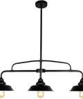 Dope Industrial Farmhouse Black Pendant Light Fixture With Three Lights For Kitchen Island Dining Room Living Room Hallway And Pool Table Area, Modern Metal Hanging Lamp In A Sleek Dark Grey Finish, front view.