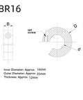 Technical drawing of 4 Pack Aluminum Shaft Collars With Clamp-On Design, M5 Set Screws, 16mm Inner Diameter, 35mm Outer Diameter