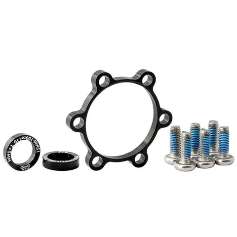 Boost Hub Conversion Kit For Bicycle Front And Rear, Plug And Play Adapters, black hub ring and silver bolts pictured