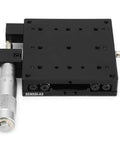 Kickass X Axis Linear Stage 80x80 mm with Micrometer Manual Translation, black anodized, top view.