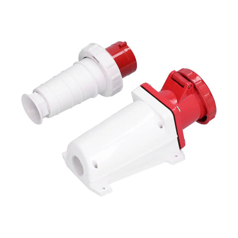 Three Phase IP67 Industrial Socket Set For 380 415V Power Supply 4 Pin 63A 3P And E Beefy ABS Connector For Industry Dock Wharf Metallurgy And Power Plants, white-red set