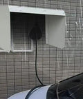 Heavy Duty EV Charger Cover And Weatherproof Outdoor Shield, Rugged Steel Charging Post Roof Protector with closed flaps.