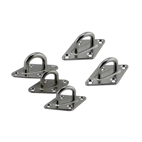 Pad Eye Plate Hook Set Four Pieces For Suspension Ceiling Hangers and Wall Mounts Marine Grade 6mm Stainless Steel Anchor Points