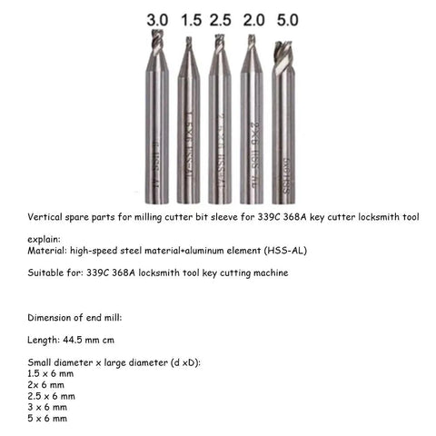 Premium Key Cutting Machine Drill Bits Cutter Set For 368A 339C Locksmith Tools High Speed Steel HSS Aluminum Vertical Key Machine Sharp End Mill 44 5 Mm Hardcore Build Top Shelf Gear That Crushes Workloads Fast For Real, 5 HSS-AL end mills