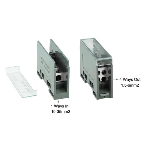 1 In 4 Out DIN Rail Terminal Block 690V Connector Distribution Block For Electrical Panels With Flame Resistant Shell And Solid Brass Conductor Pro Grade Build Easy 35mm DIN Rail Mount See Through Protective Cover
