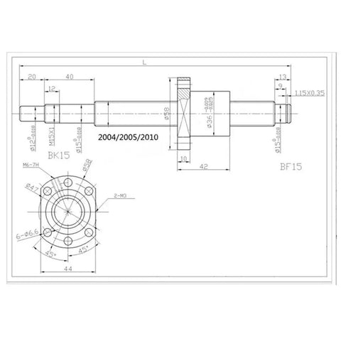 Premium 1 Meter SFU2005 Ball Screw Set With Precision Ground Rod And Smooth Rolling Nut For DIY CNC Machines technical drawing.