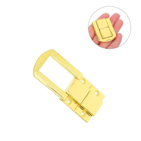 Rock Solid Lockable Metal Box Latches Gold Surface Mount Snap Fasteners With Spring Loaded Toggle Catches featured in hand.