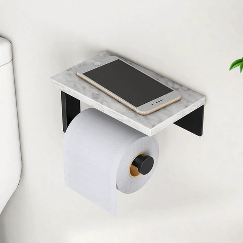 Wall Mounted Marble Toilet Paper Holder With Shelf 304 Stainless Steel Matte Black Bathroom Organizer Built To Last