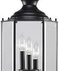 BrassGUARD Lantern Collection 3 Light Outdoor Post Lantern With Clear Beveled Glass Matte Black Finish, traditional hexagonal design