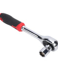 Three Eighth Inch Drive Socket Wrench with black and red handle on white background, part of 64 Piece Beast Heavy Duty Steel Automotive Tool Kit