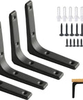 4 Pack Iron Wall Shelf Brackets 4 x 4 Inch Heavy Duty Shelf Support And Joint Angle Brackets Matte Black with screws and anchors