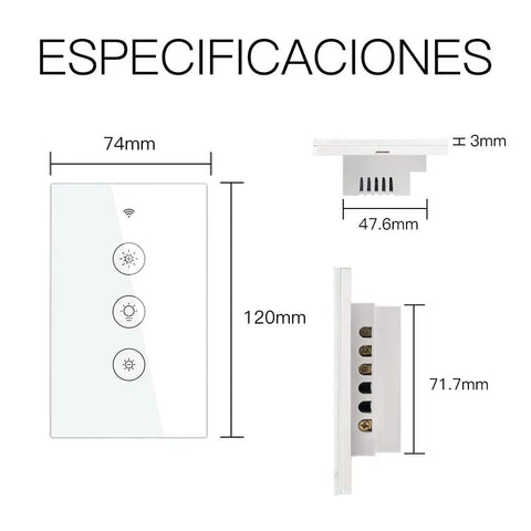 Dimensions of Smart Dimmer Light Switch 2/3 Way With Remote Control and Tuya Smart Life App Compatibility, white, Smart Home Ready