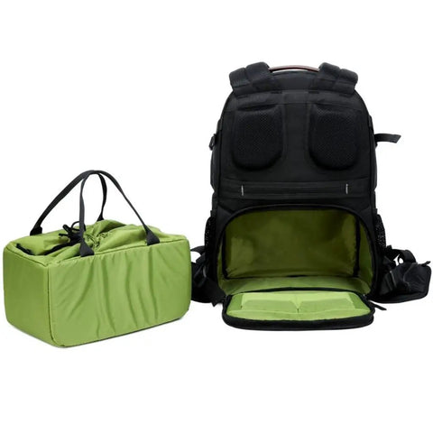 Padded Camera Backpack With Anti Theft Nylon Build For SLR Gear Fits 15.6 Inch Laptop Detachable Dividers Water Resistant