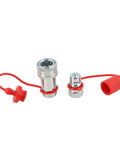 Three Eighths NPT Ag Hydraulic Quick Connect Coupler ISO 5675 Poppet Pioneer Style with red dust caps