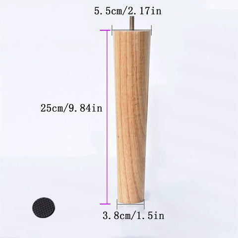 Set Of 4 Solid Wood Tapered Replacement Legs For Sofa, Bed, Dresser, Chair, Desk And Couch, Pre-Drilled M10 Bolt, 25cm Tall, Veal Color