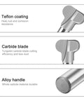 Heavy Duty 1/2 Inch Pull Router Bit For Woodworking With 12Mm Shank showcasing Teflon coating, carbide blade, and alloy handle.